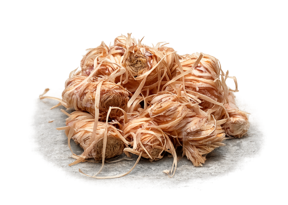 Nahaufnahme von Anzündbällchen aus Holzwolle