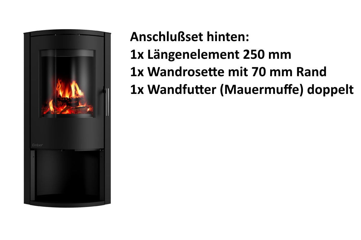 Ember Kamin E-basic mit Zubehör für den hinteren Rauchrohranschluss