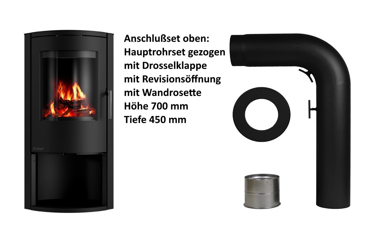 Ember Kamin E-basic mit Zubehör für den oberen Rauchrohranschluss