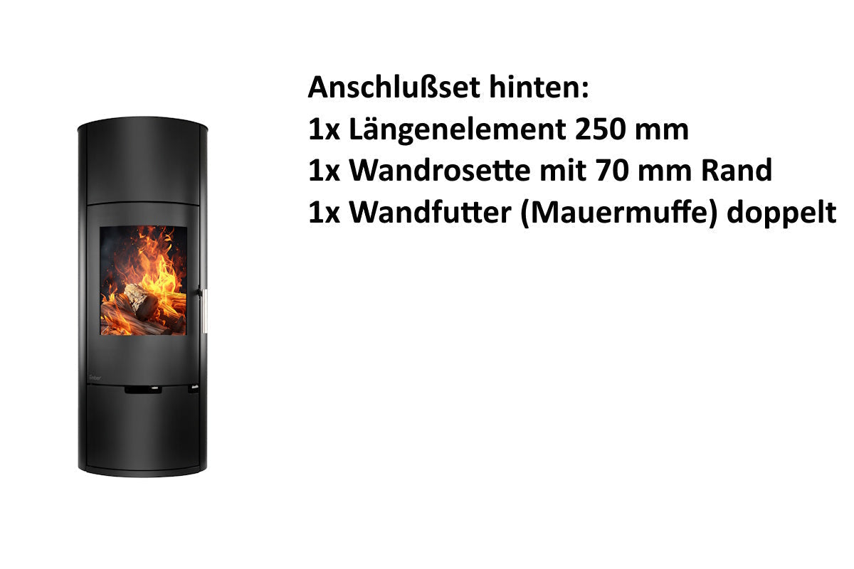 Ember Kamin E-11 mit Zubehör für den hinteren Rauchrohranschluss
