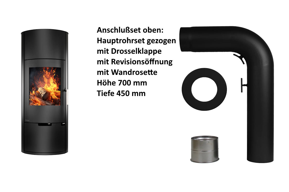 Ember Kamin E-11 mit Zubehör für den oberen Rauchrohranschluss