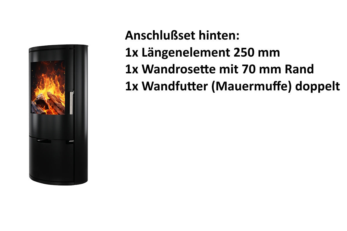 Ember Kamin E-14 mit Zubehör für den hinteren Rauchrohranschluss