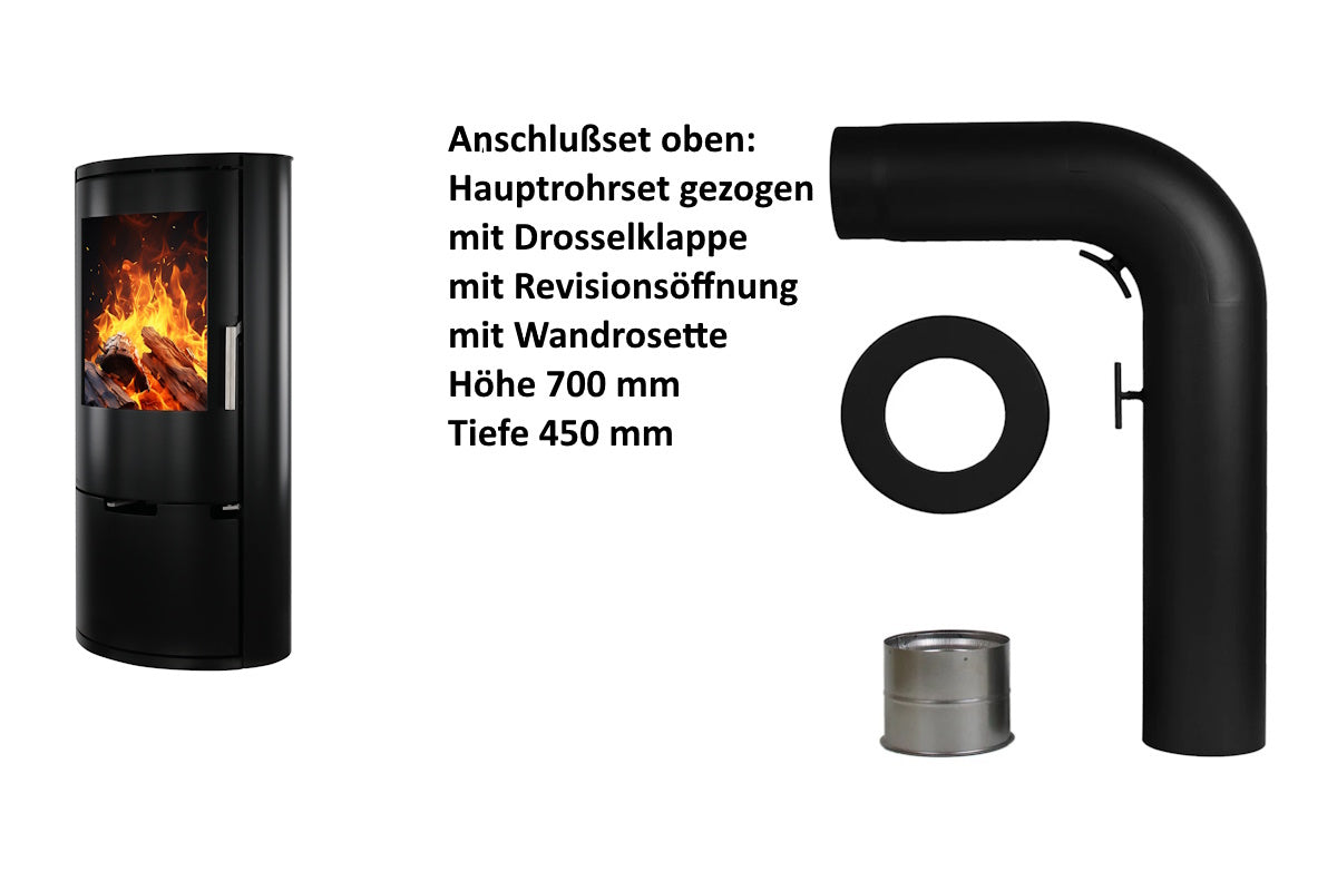 Ember Kamin E-14 mit Zubehör für den oberen Rauchrohranschluss