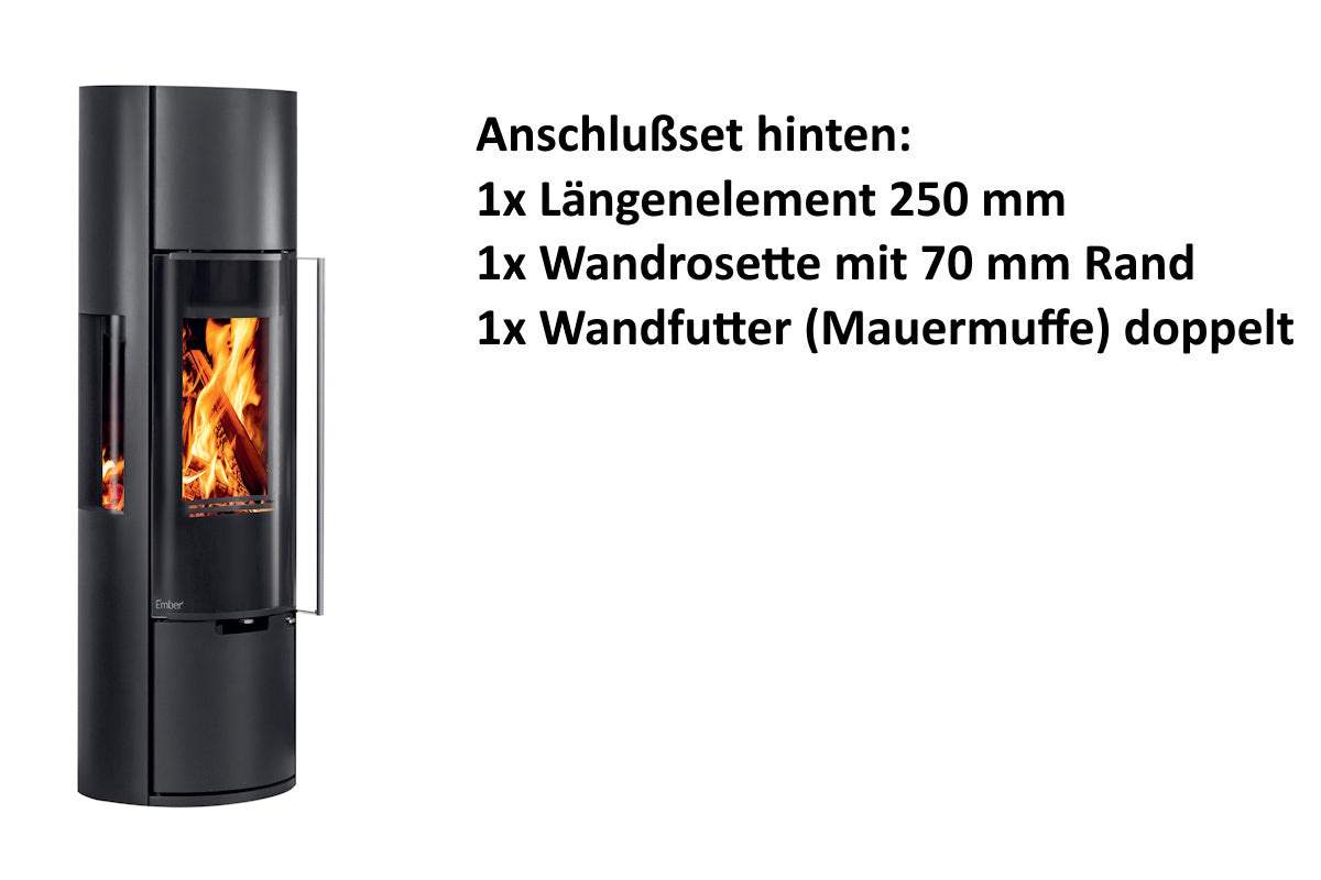 Ember Kaminofen E-15XL mit Zubehör für den hinteren Rauchrohranschluss