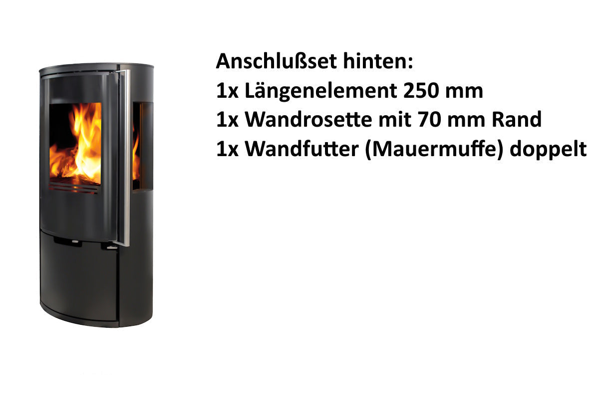 Ember Kaminofen E-15 VG mit Zubehör für den hinteren Rauchrohranschluss