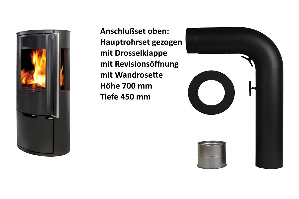 Ember Kaminofen E-15 VG mit Zubehör für den oberen Rauchrohranschluss