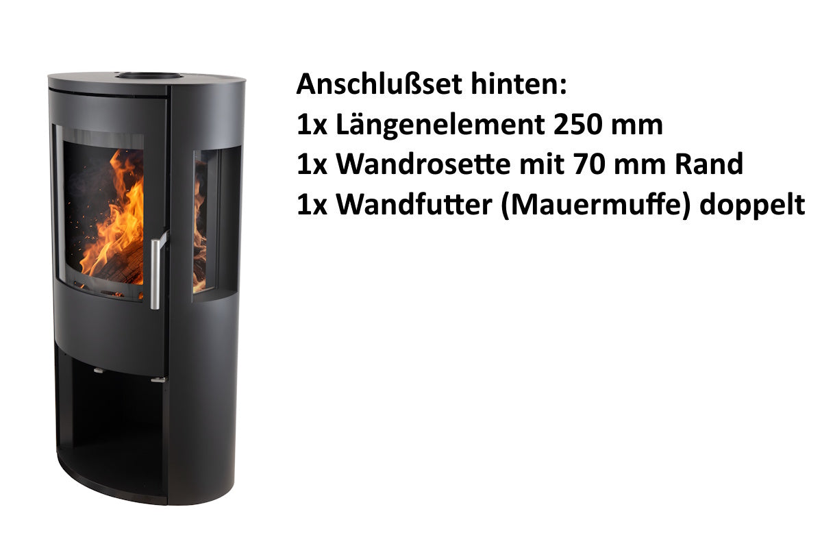 Ember Kaminofen E-15 mit Zubehör für den hinteren Rauchrohranschluss