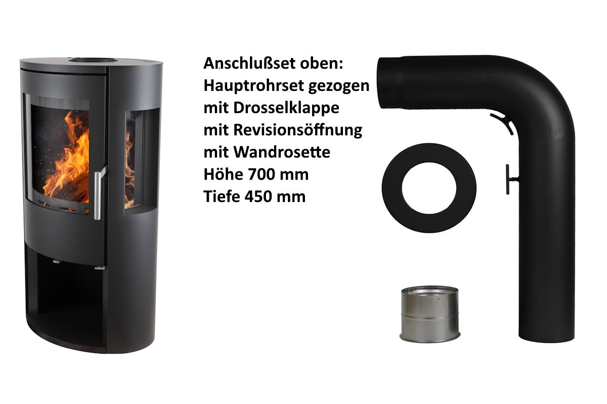Ember Kaminofen E-15 mit Zubehör für den oberen Rauchrohranschluss