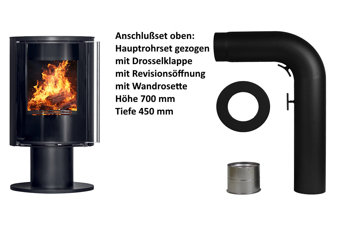 Ember Kamin E-16 VG mit Zubehör für den oberen Rauchrohranschluss