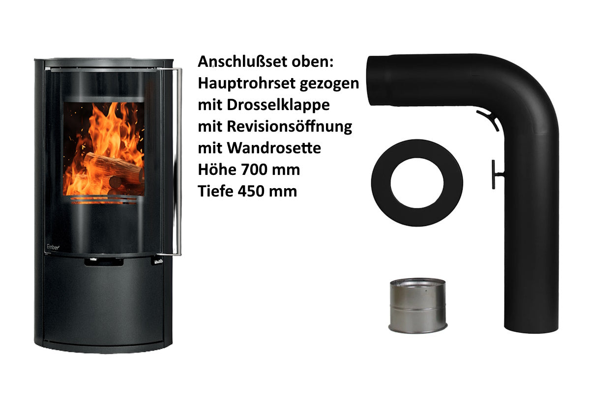 Ember Kamin E-14 VG mit Zubehör für den oberen Rauchrohranschluss