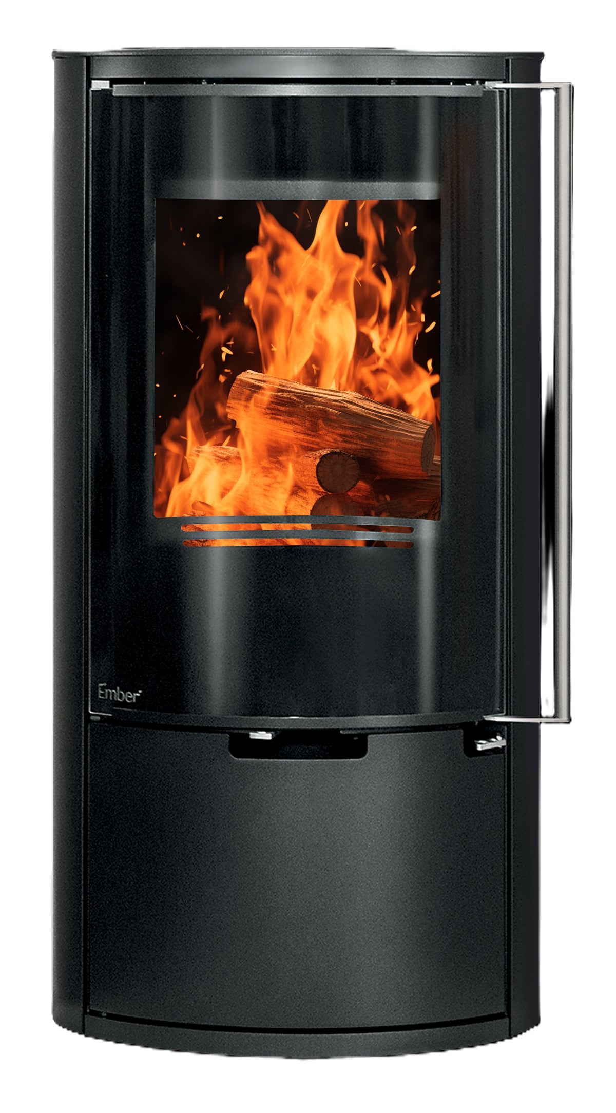 Ember Kamin E-14 VG mit Glastür in schwarzer Ausführung