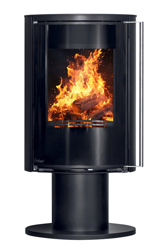 Ember Kamin E-16 VG mit Glastür in schwarzer Ausführung