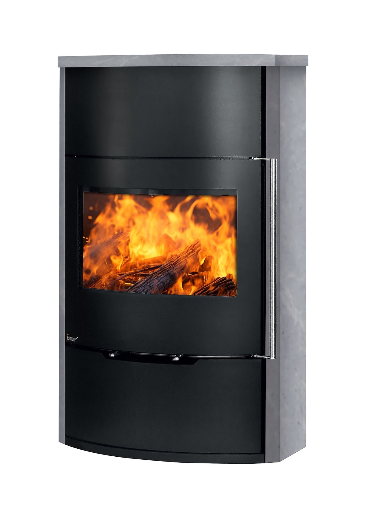 Ember Kamin O 2 mit grauer Verkleidung
