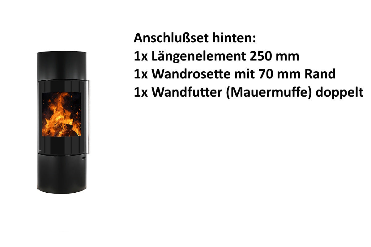 Ember Kamin F-11 mit Zubehör für den hinteren Rauchrohranschluss