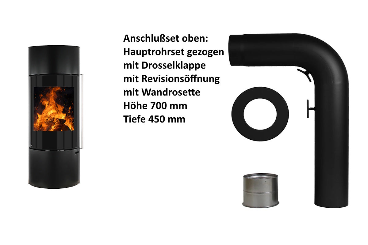 Ember Kamin F-11 mit Zubehör für den oberen Rauchrohranschluss