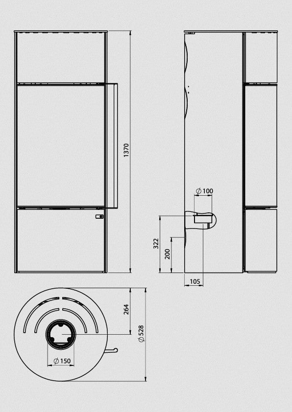 Masszeichnung des Ember Kamins F-11