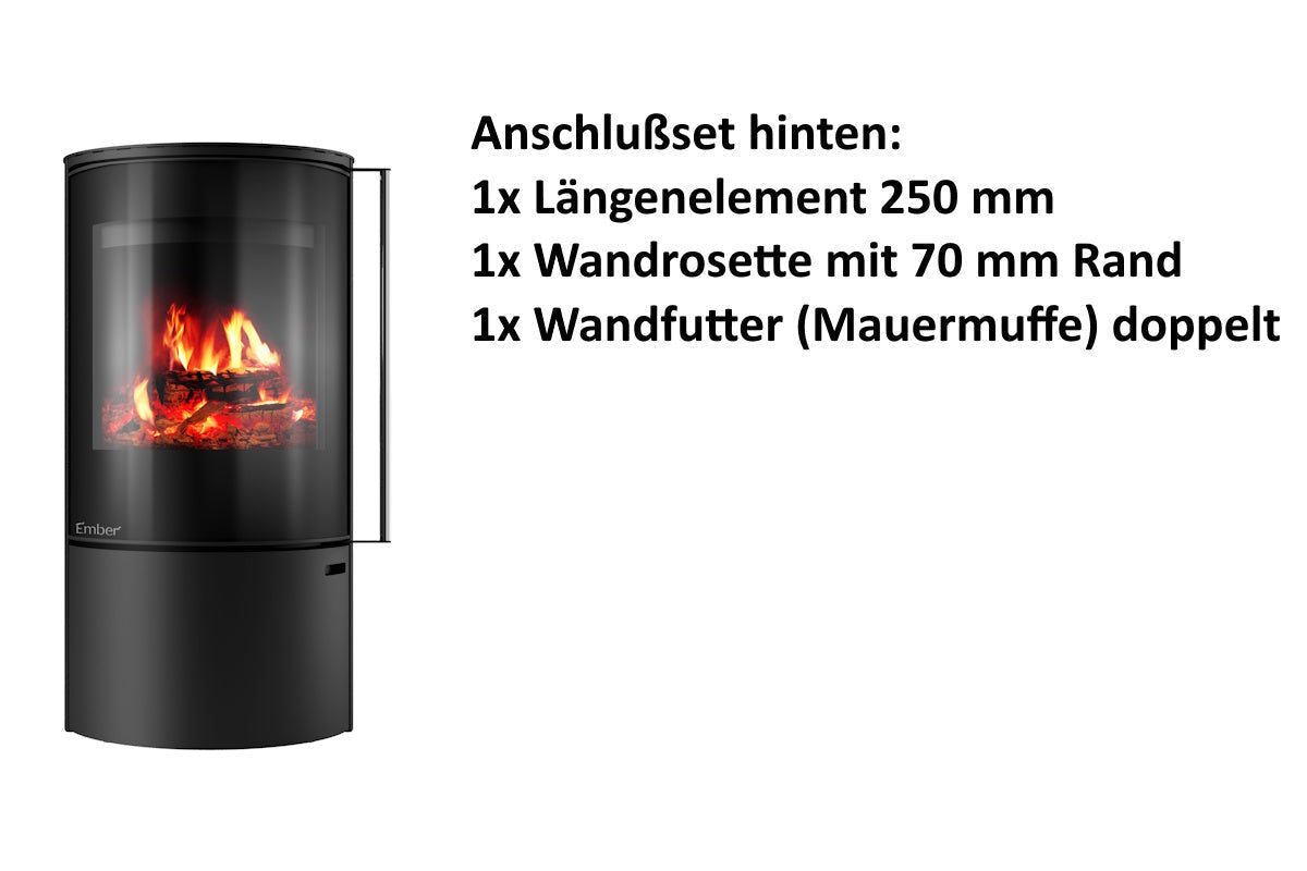 Ember Kamin F-14 mit Zubehör für den hinteren Rauchrohranschluss