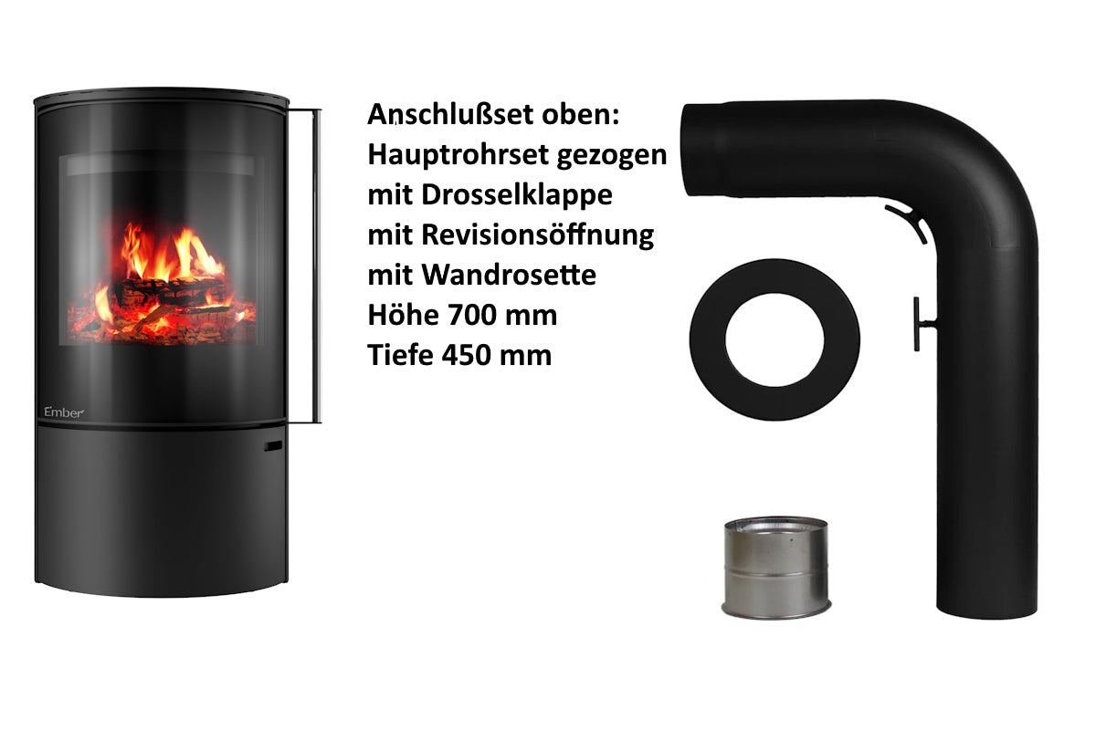 Ember Kamin F-14 mit Zubehör für den oberen Rauchrohranschluss