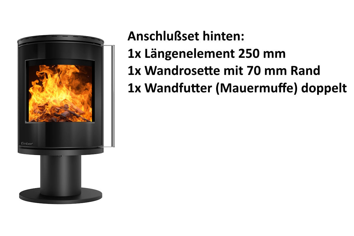 Ember Kamin F-16 VG mit Zubehör für den hinteren Rauchrohranschluss