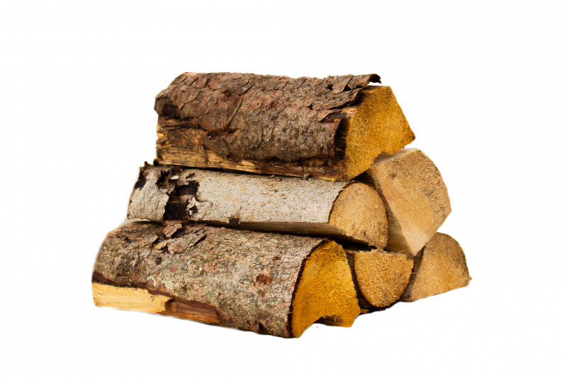 Geschnittene Holzscheite auf weissem Hintergrund
