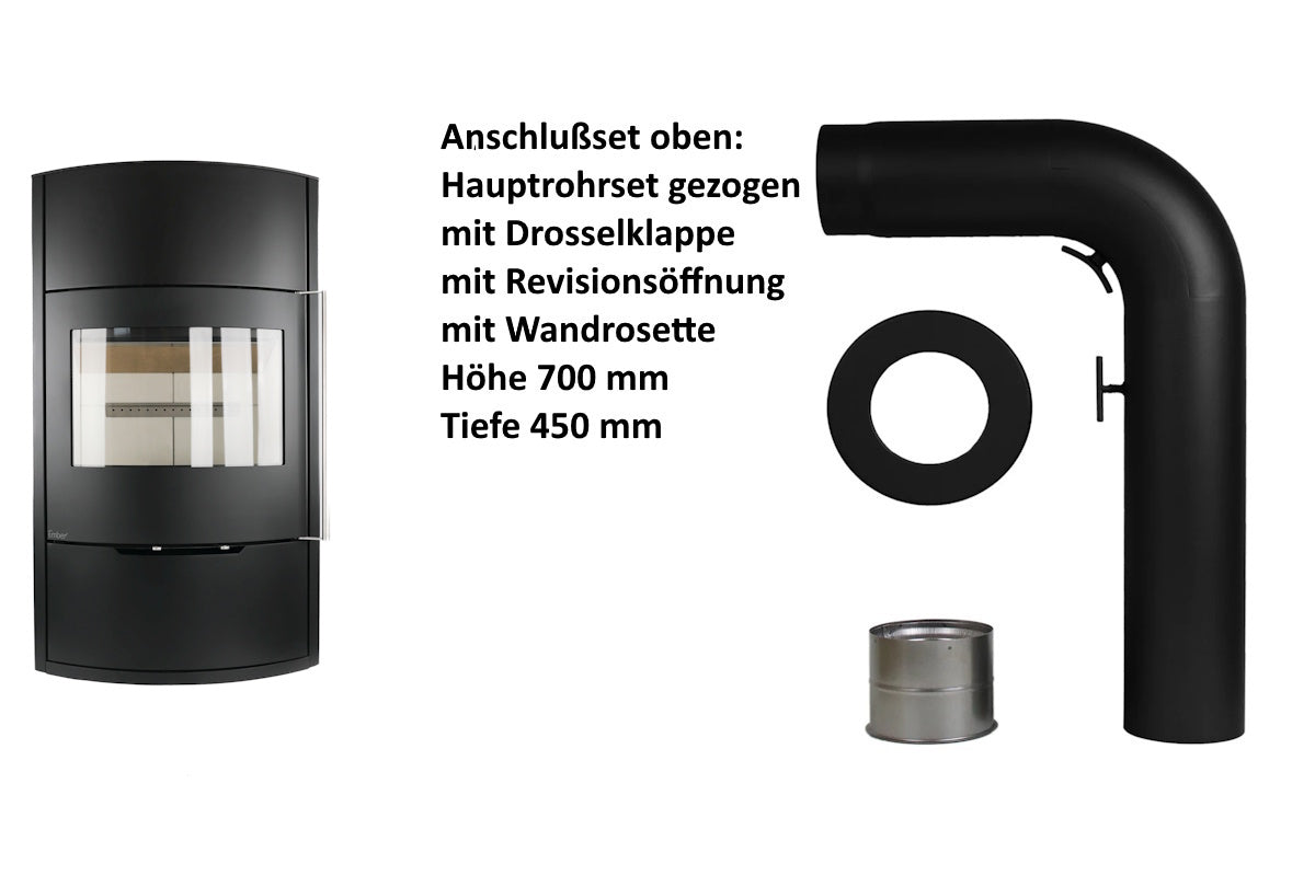 Ember Kamin O 2 mit Zubehör für den oberen Rauchrohranschluss