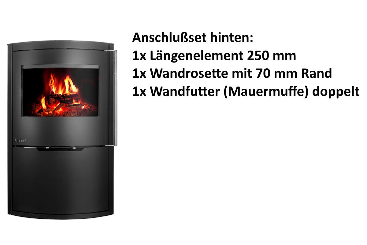 Ember Kamin O 1 XL mit Zubehör für den hinteren Rauchrohranschluss