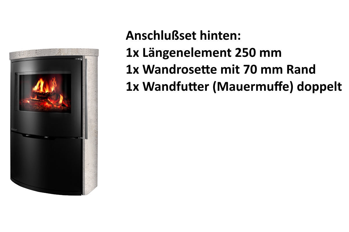 Ember Kamin O 1 XL mit heller Verkleidung und hinterem Anschlusszubehör