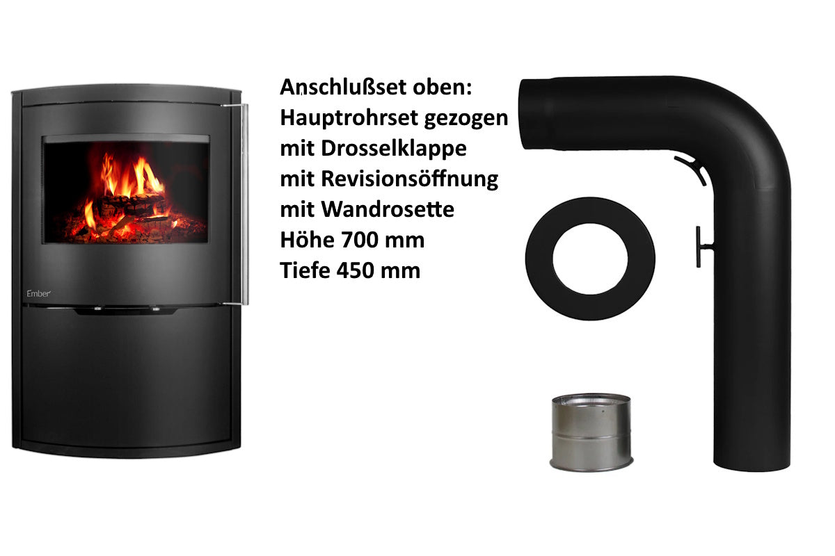 Ember Kamin O 1 XL mit Zubehör für den oberen Rauchrohranschluss