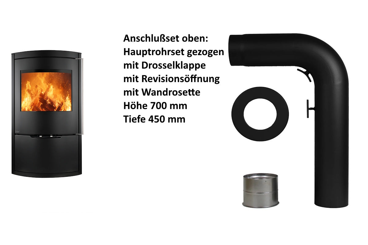 Ember Kamin O 1 mit Zubehör für den oberen Rauchrohranschluss